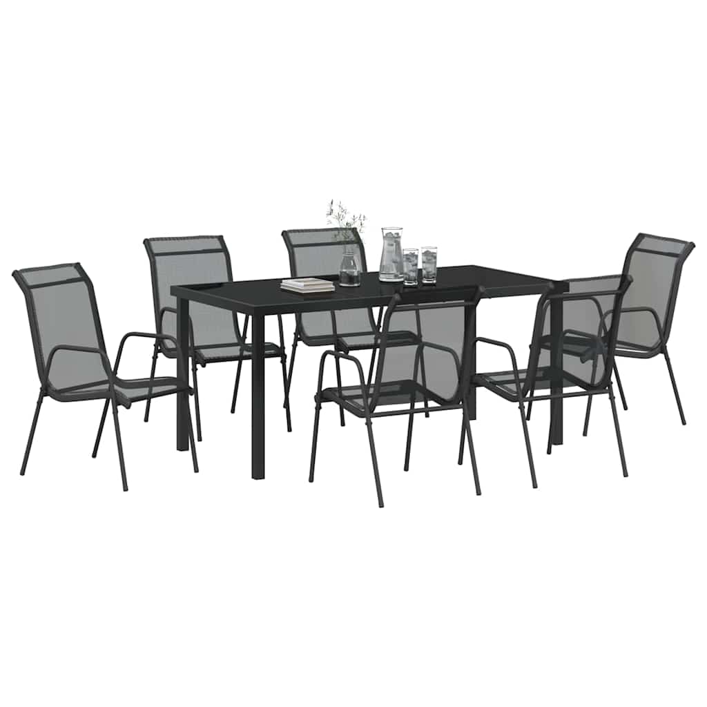 Hage Spisegruppe 7 pcs Svart Pulverlakkert stål
