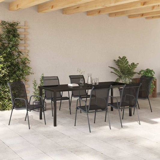 Hage Spisegruppe 7 pcs Svart Pulverlakkert stål