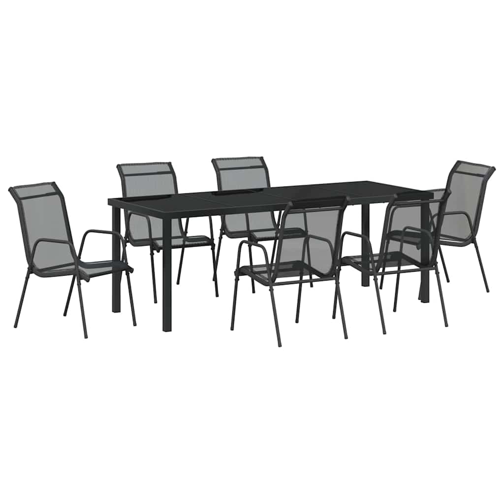 Hage Spisegruppe 7 pcs Svart Pulverlakkert stål