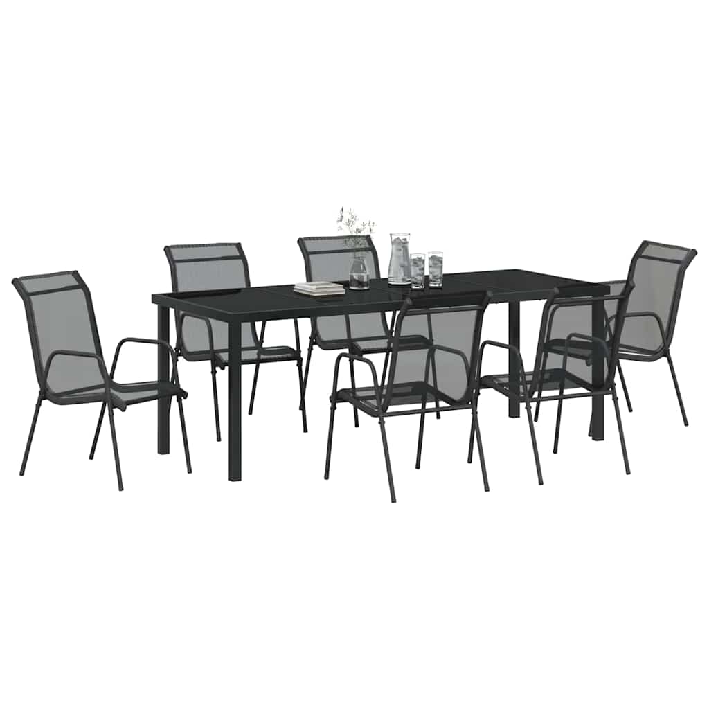 Hage Spisegruppe 7 pcs Svart Pulverlakkert stål