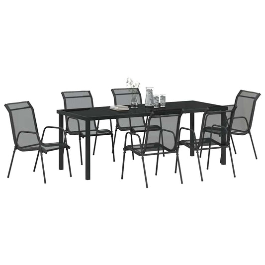Hage Spisegruppe 7 pcs Svart Pulverlakkert stål