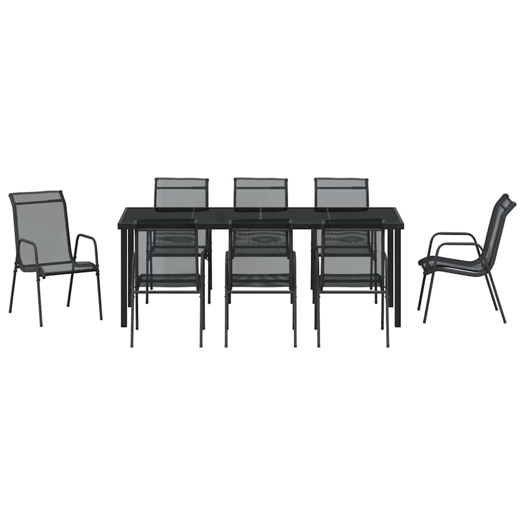 Hage Spisegruppe 9 pcs Svart Pulverlakkert stål