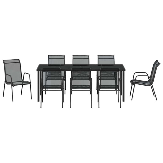 Hage Spisegruppe 9 pcs Svart Pulverlakkert stål