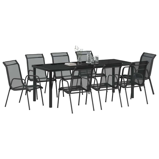 Hage Spisegruppe 9 pcs Svart Pulverlakkert stål