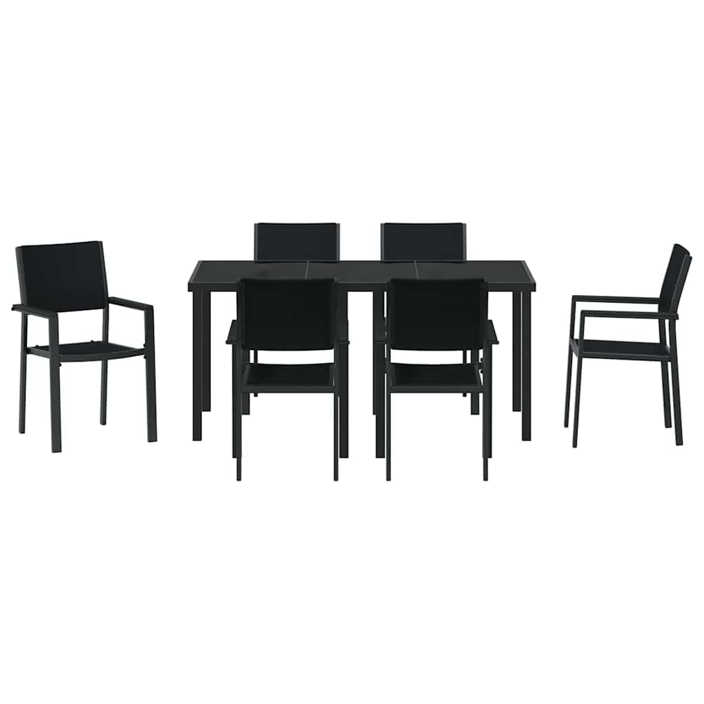 Hage Spisegruppe 7 pcs Svart Pulverlakkert stål