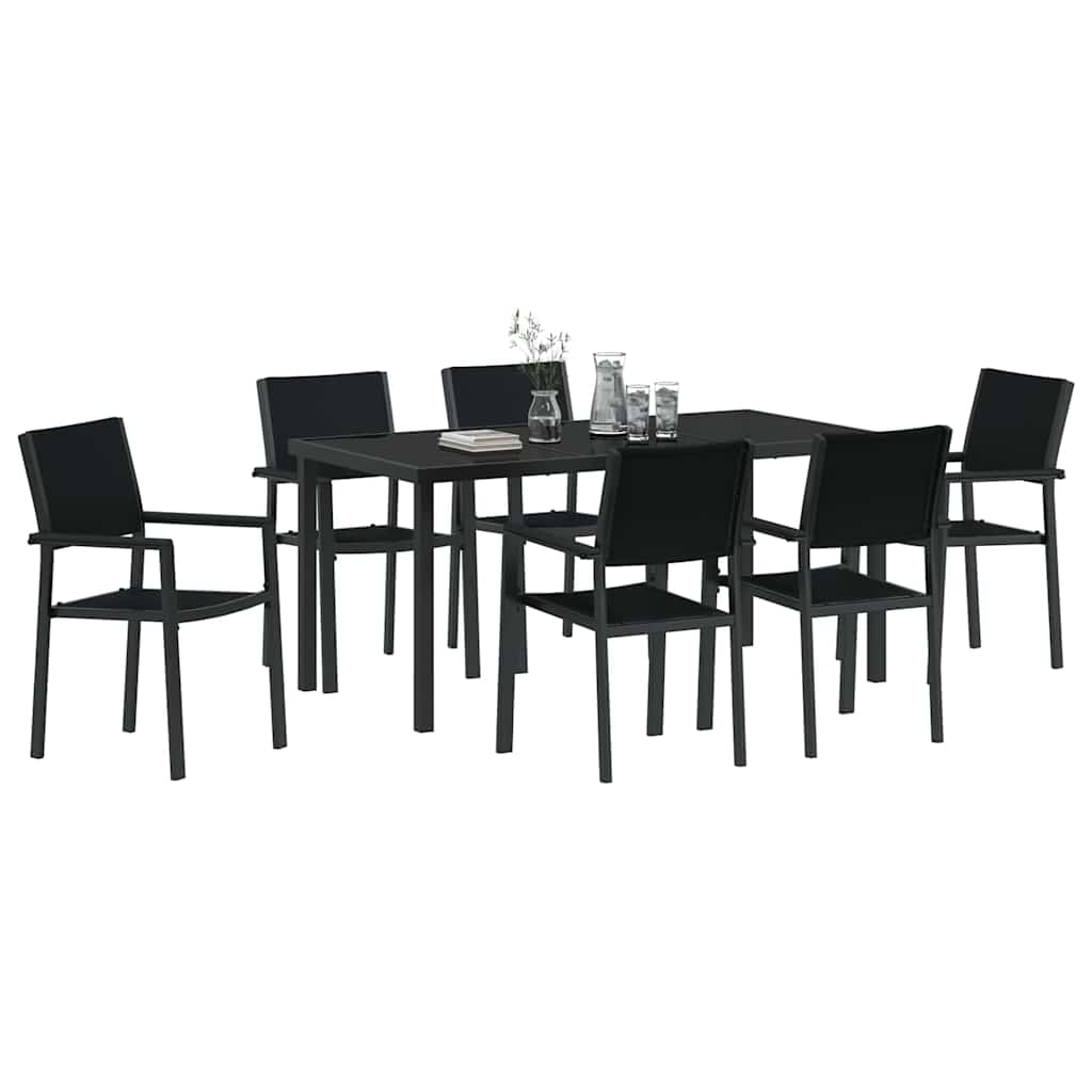 Hage Spisegruppe 7 pcs Svart Pulverlakkert stål