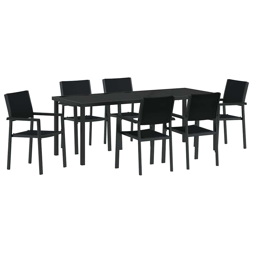 Hage Spisegruppe 7 pcs Svart Pulverlakkert stål