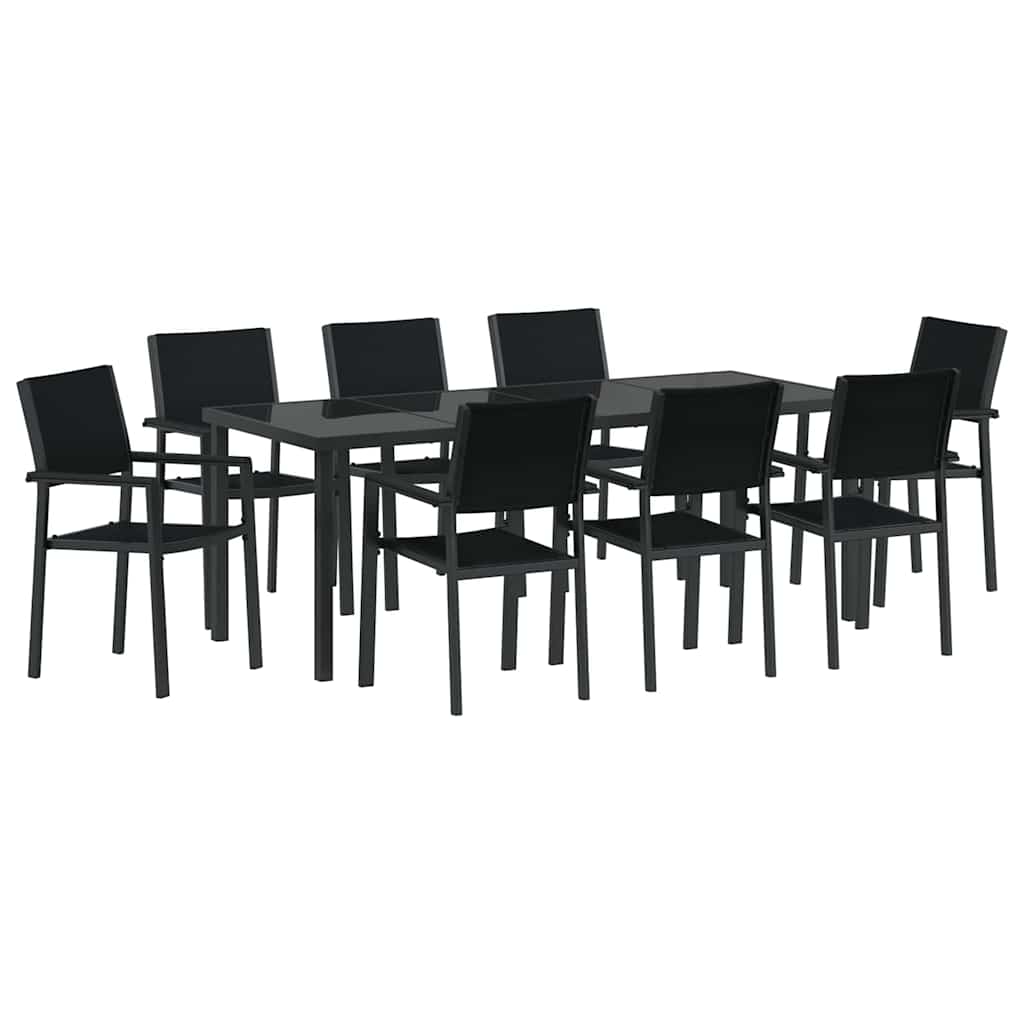 Hage Spisegruppe 9 pcs Svart Pulverlakkert stål