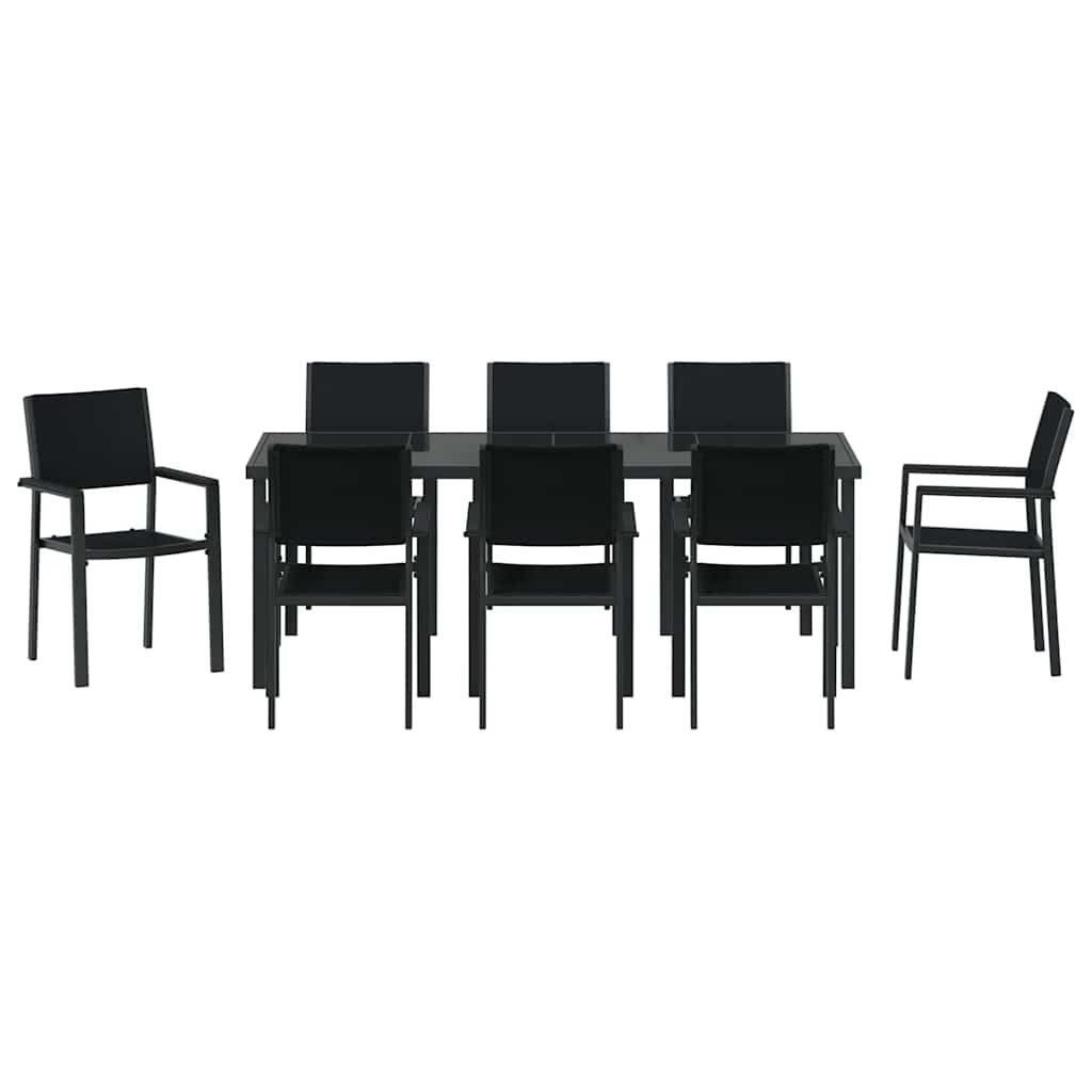 Hage Spisegruppe 9 pcs Svart Pulverlakkert stål