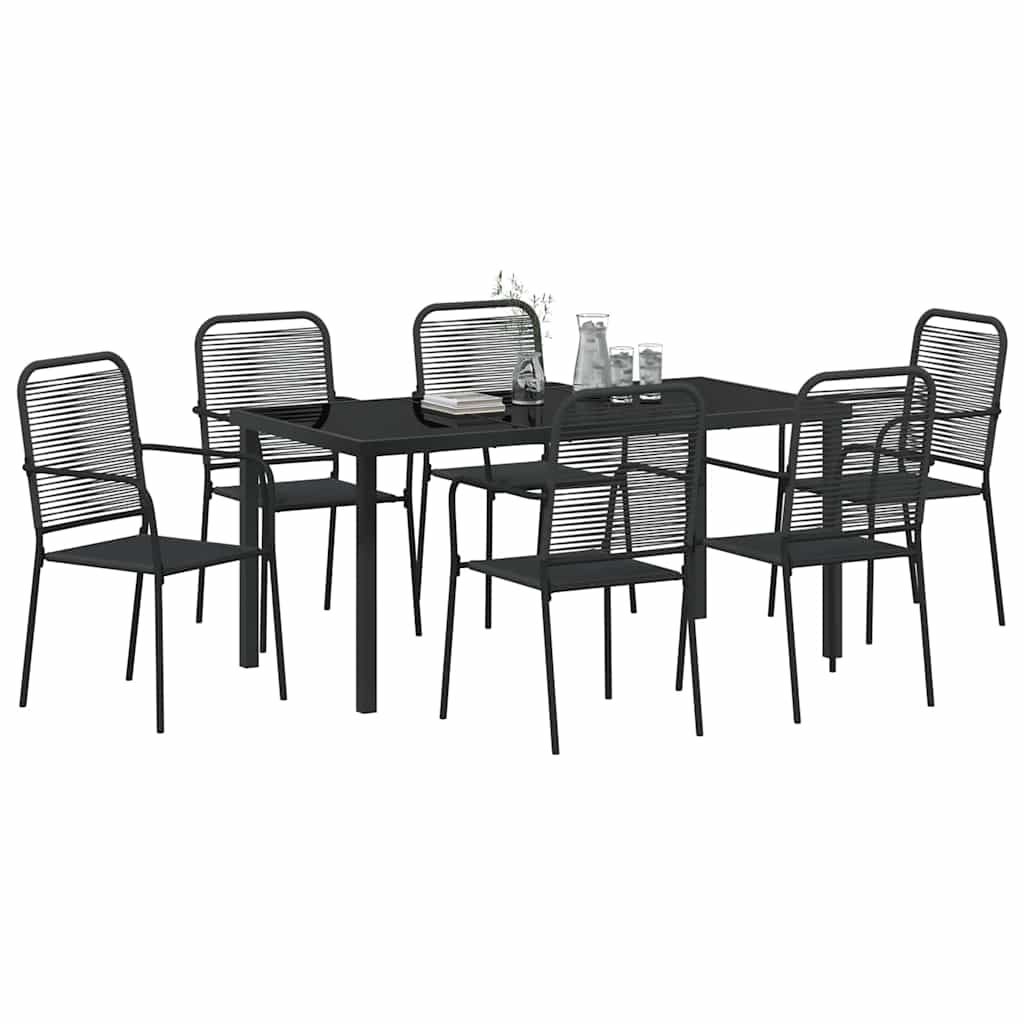 Hage Spisegruppe 7 pcs Svart Pulverlakkert stål