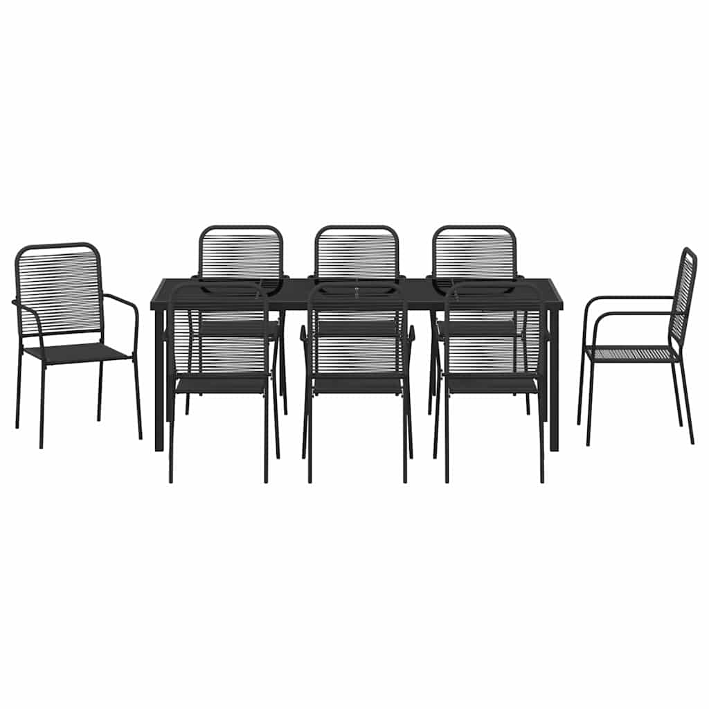 Hage Spisegruppe 9 pcs Svart Pulverlakkert stål