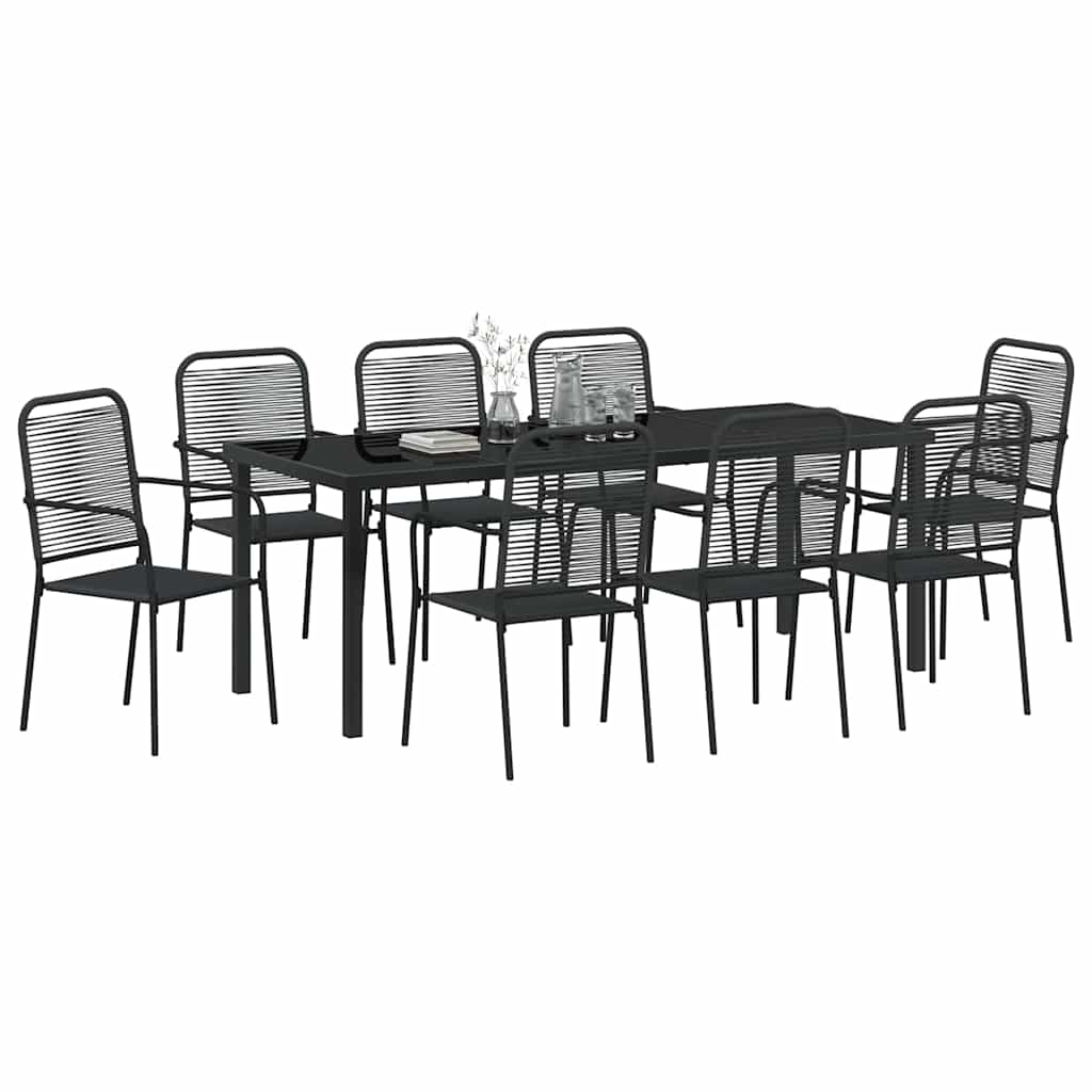 Hage Spisegruppe 9 pcs Svart Pulverlakkert stål