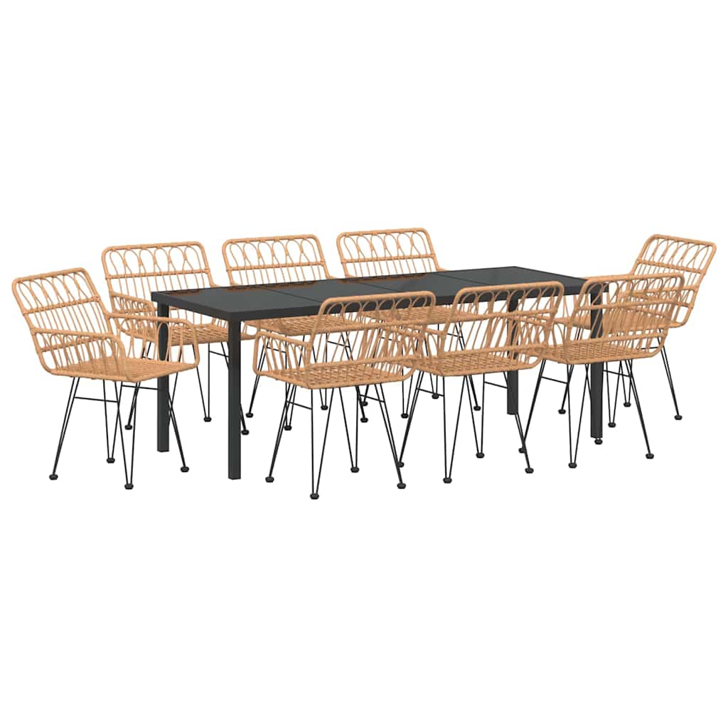 Hage Spisegruppe 9 pcs Brun Pulverlakkert stål