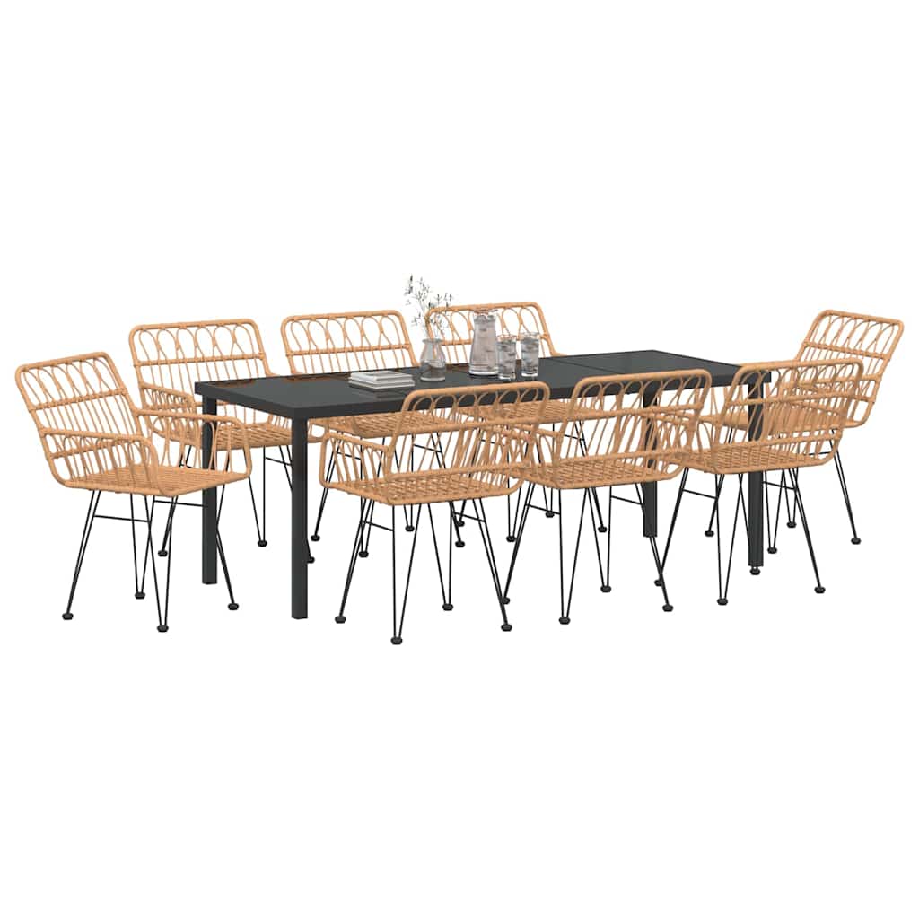 Hage Spisegruppe 9 pcs Brun Pulverlakkert stål
