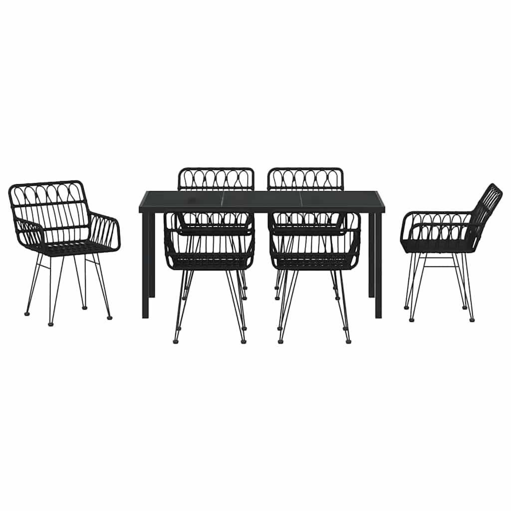 Hage Spisegruppe 7 pcs Svart Pulverlakkert stål
