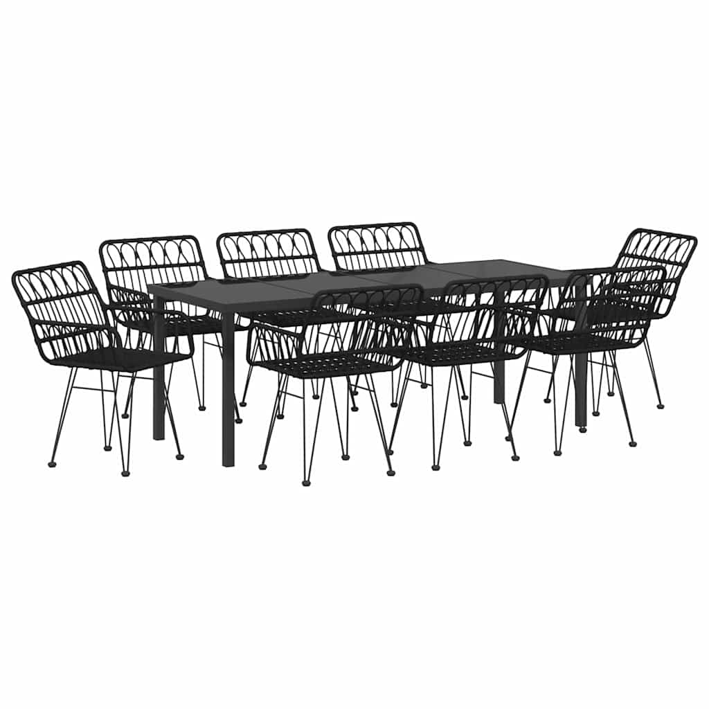 Hage Spisegruppe 9 pcs Svart Pulverlakkert stål