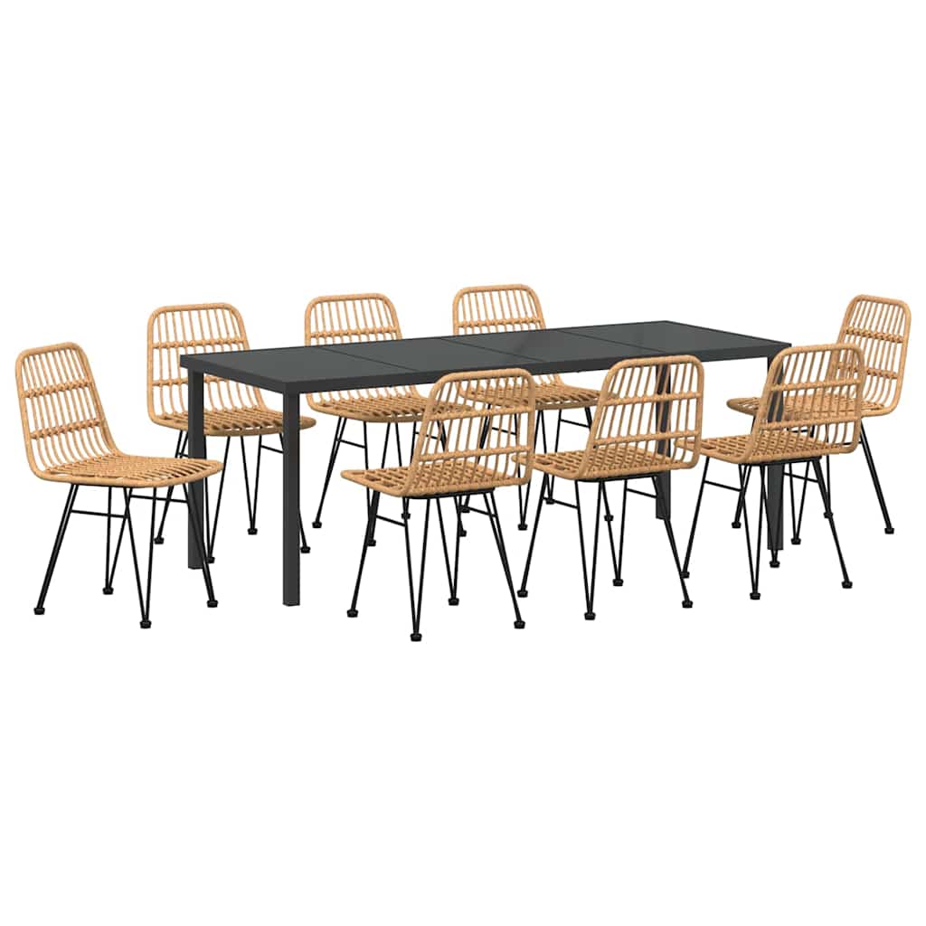Hage Spisegruppe 9 pcs Brun Pulverlakkert stål