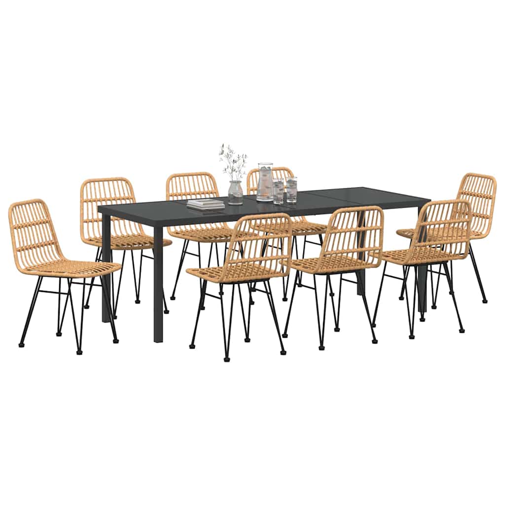 Hage Spisegruppe 9 pcs Brun Pulverlakkert stål