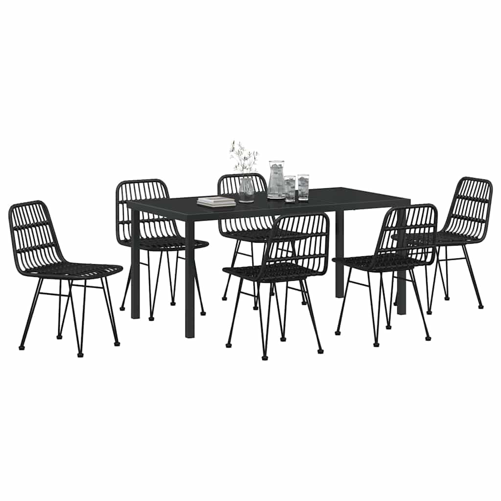 Hage Spisegruppe 7 pcs Svart Pulverlakkert stål