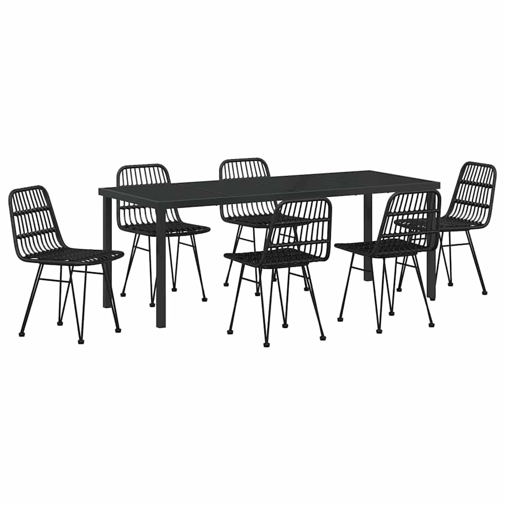 Hage Spisegruppe 7 pcs Svart Pulverlakkert stål