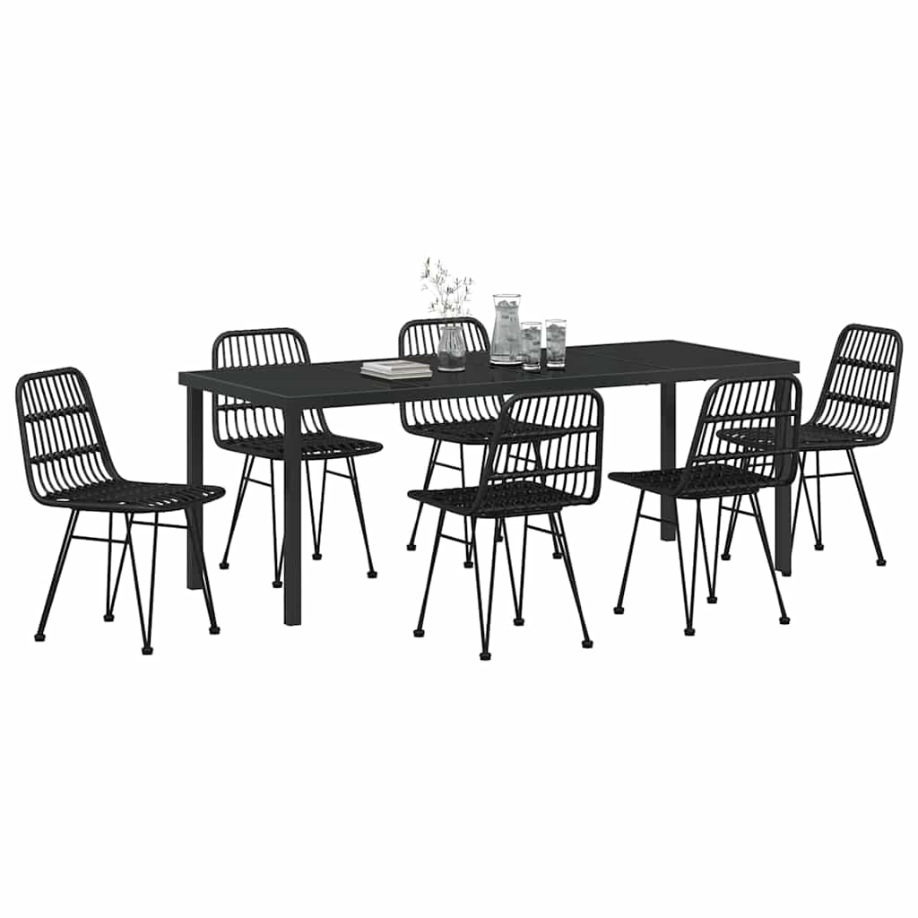 Hage Spisegruppe 7 pcs Svart Pulverlakkert stål