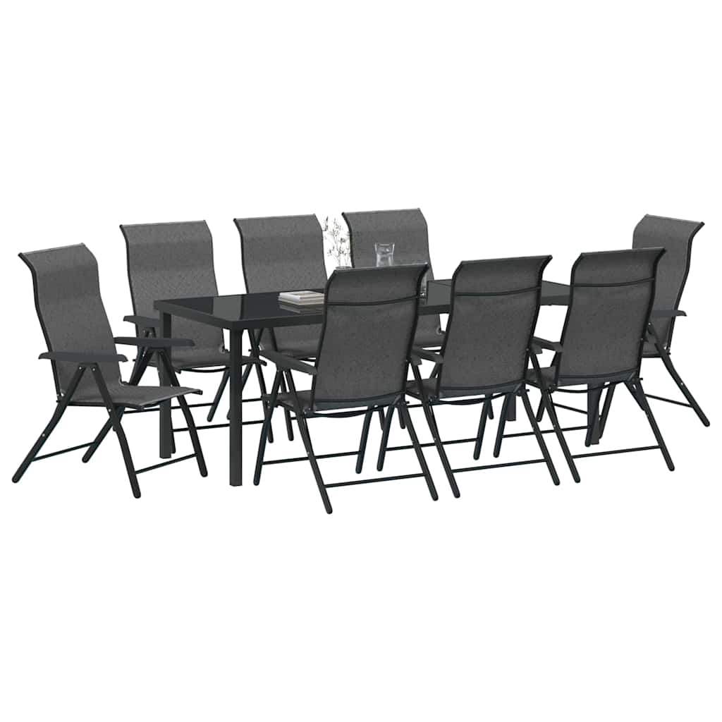 Hage Spisegruppe 9 pcs Grå Pulverlakkert stål