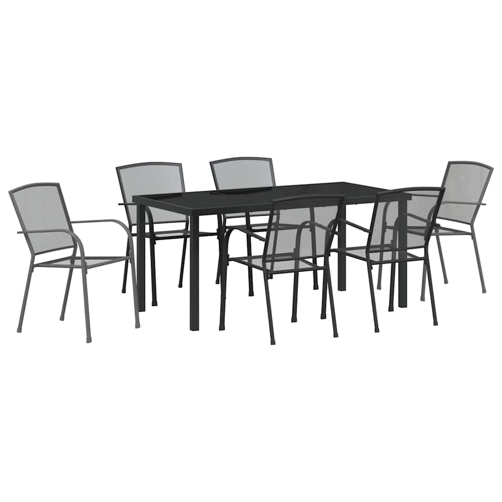 Hage Spisegruppe 7 pcs Antrasitt Pulverlakkert stål