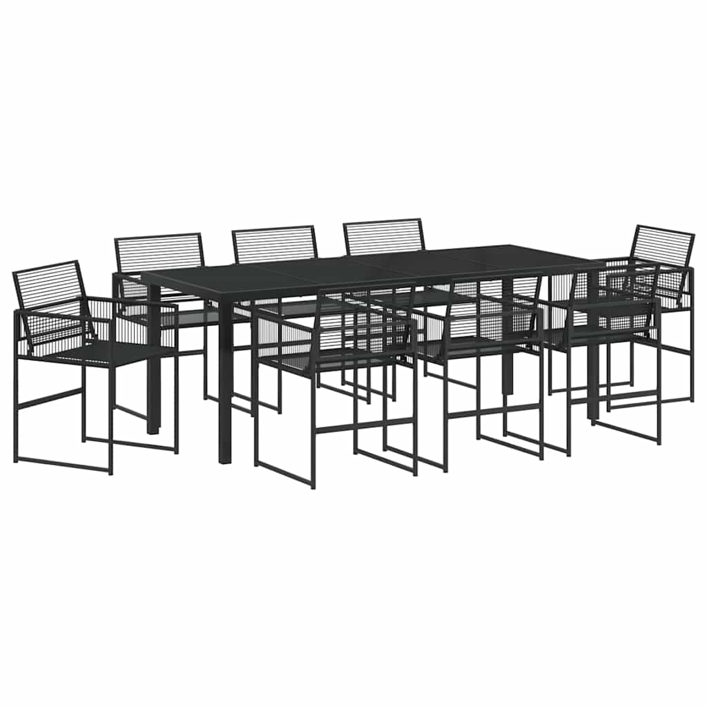 Hage Spisegruppe 9 pcs Svart polyrotting