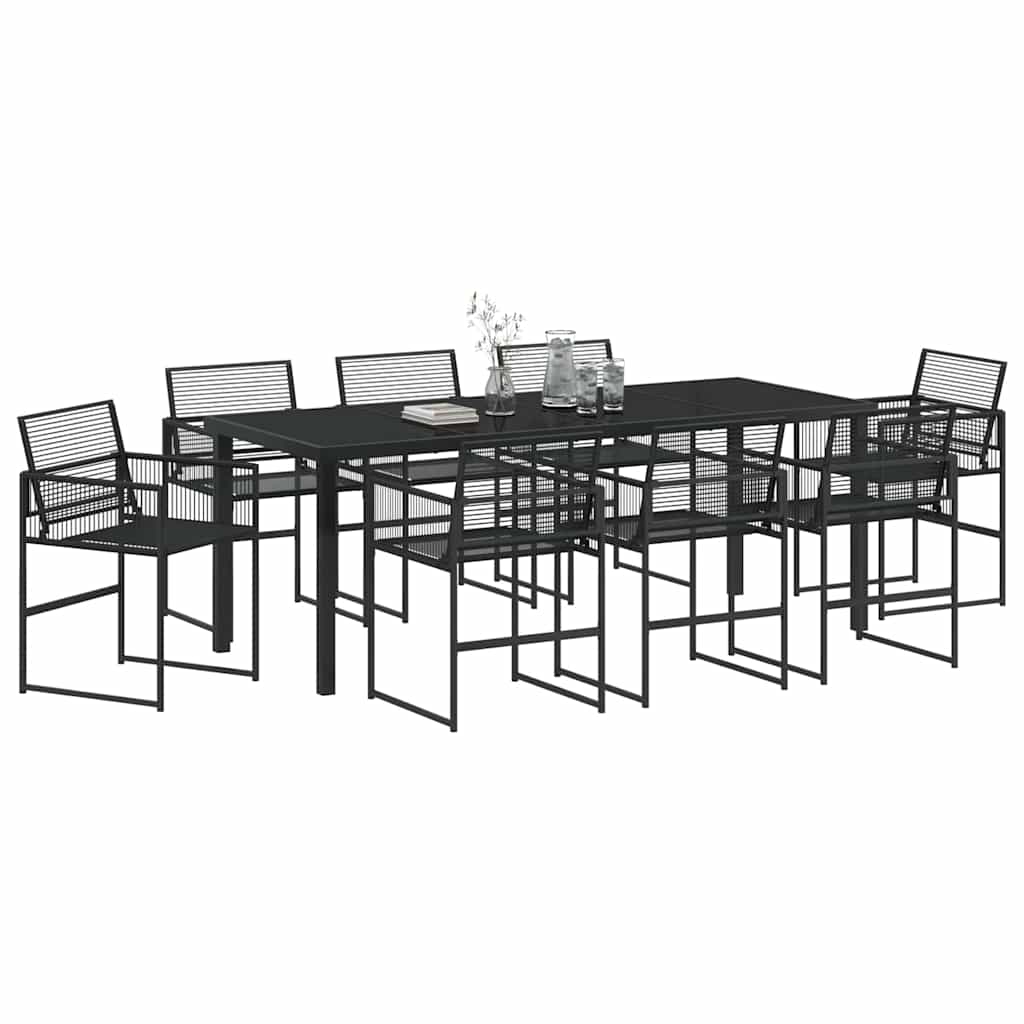Hage Spisegruppe 9 pcs Svart polyrotting