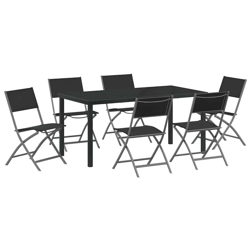 Hage Spisegruppe 7 pcs Svart Pulverlakkert stål