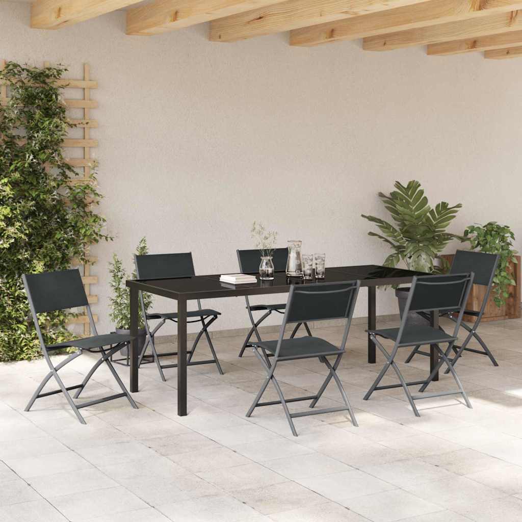 Hage Spisegruppe 7 pcs Svart Pulverlakkert stål