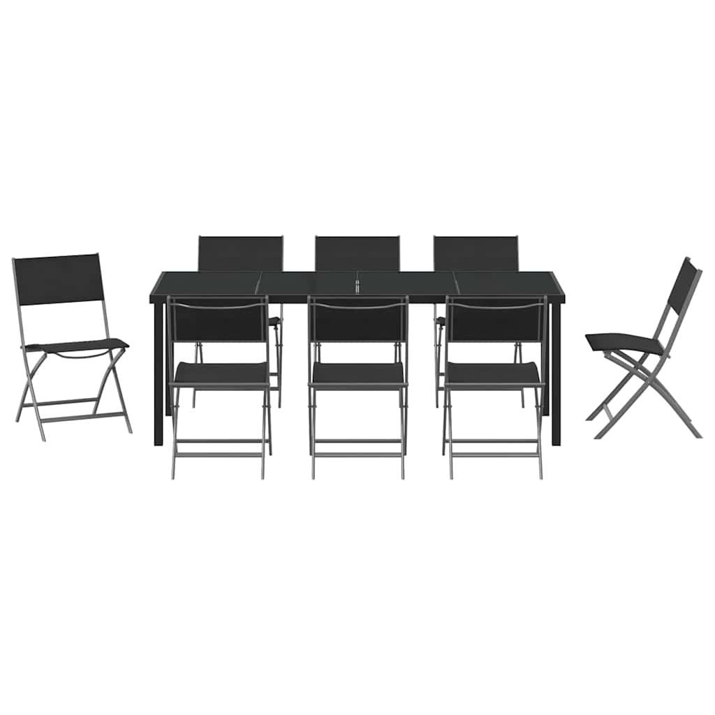 Hage Spisegruppe 9 pcs Svart Pulverlakkert stål