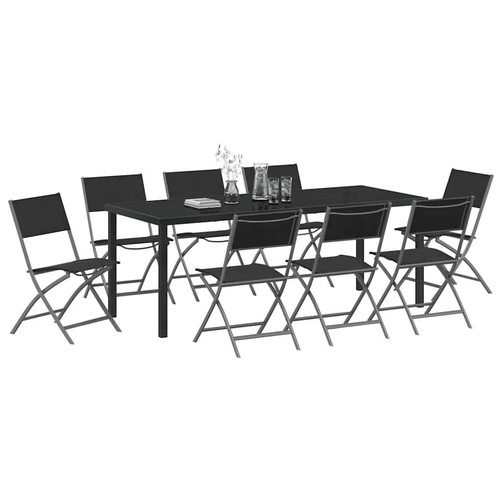 Hage Spisegruppe 9 pcs Svart Pulverlakkert stål