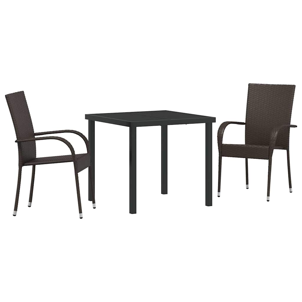 Hage Spisegruppe 3 pcs Brun Pulverlakkert stål