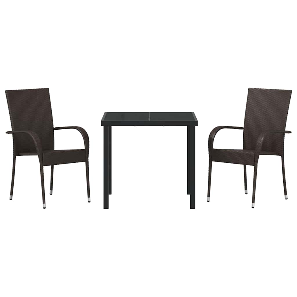 Hage Spisegruppe 3 pcs Brun Pulverlakkert stål