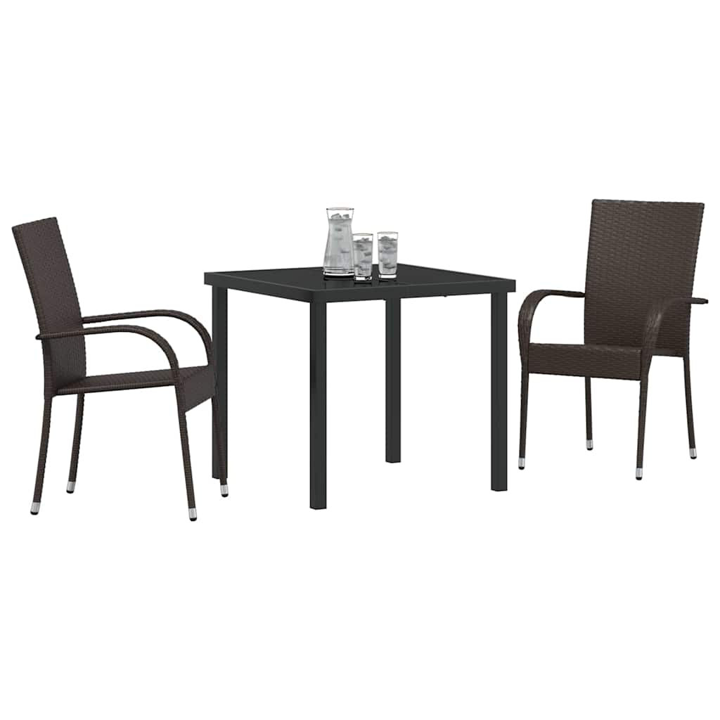 Hage Spisegruppe 3 pcs Brun Pulverlakkert stål