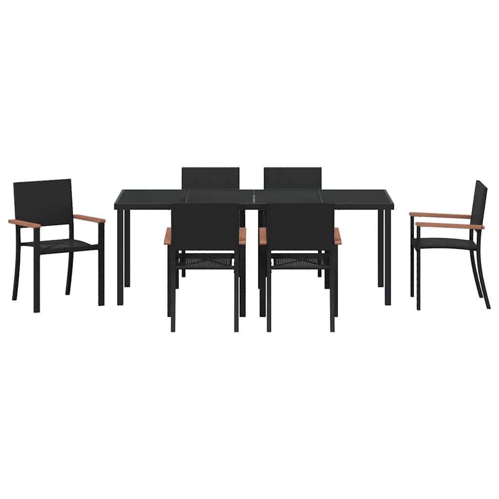 Hage Spisegruppe 7 pcs Svart Pulverlakkert stål
