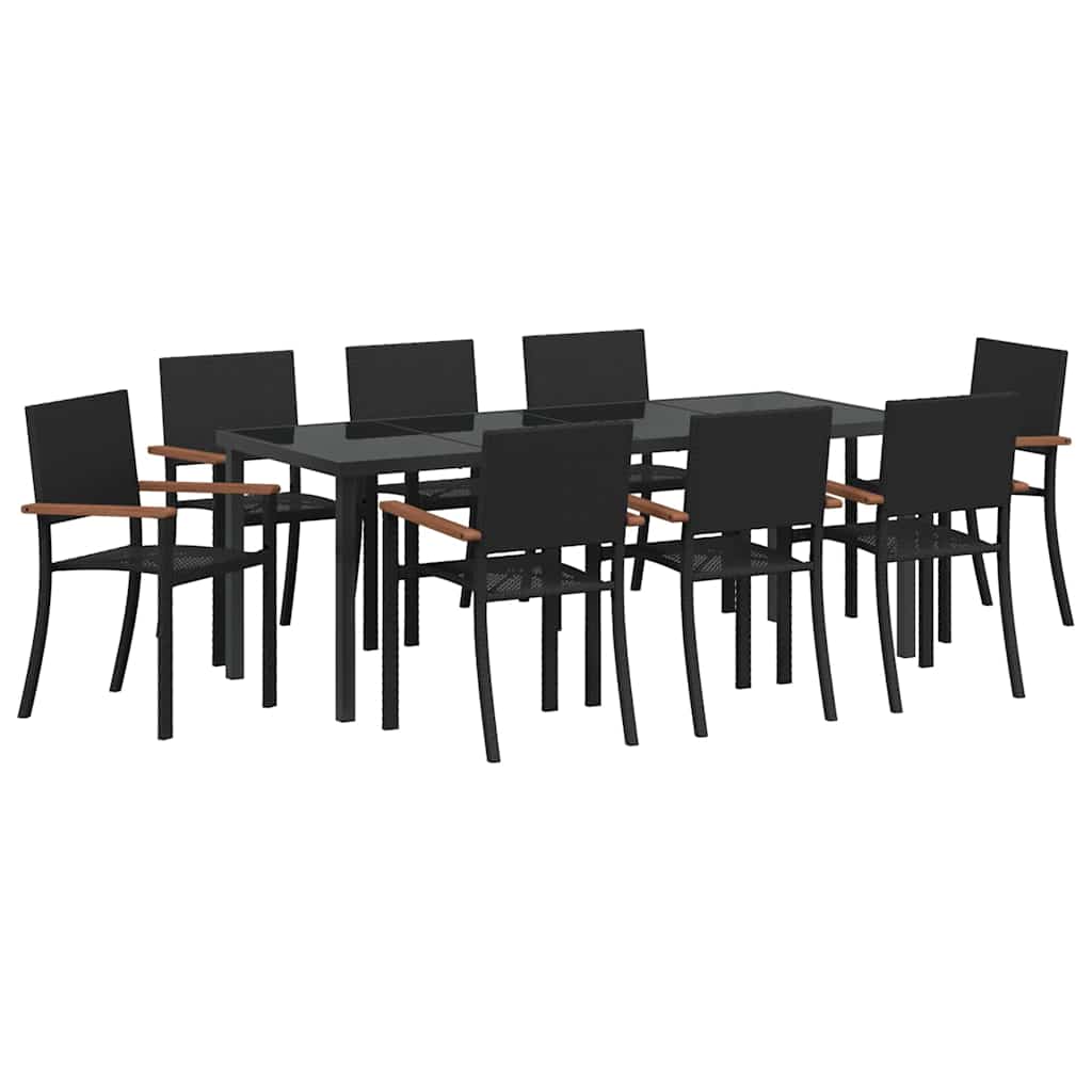 Hage Spisegruppe 9 pcs Svart Pulverlakkert stål