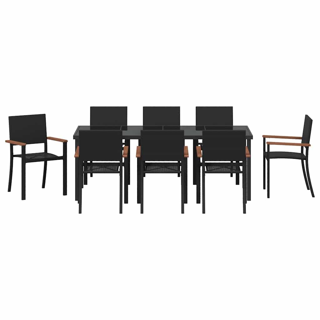 Hage Spisegruppe 9 pcs Svart Pulverlakkert stål