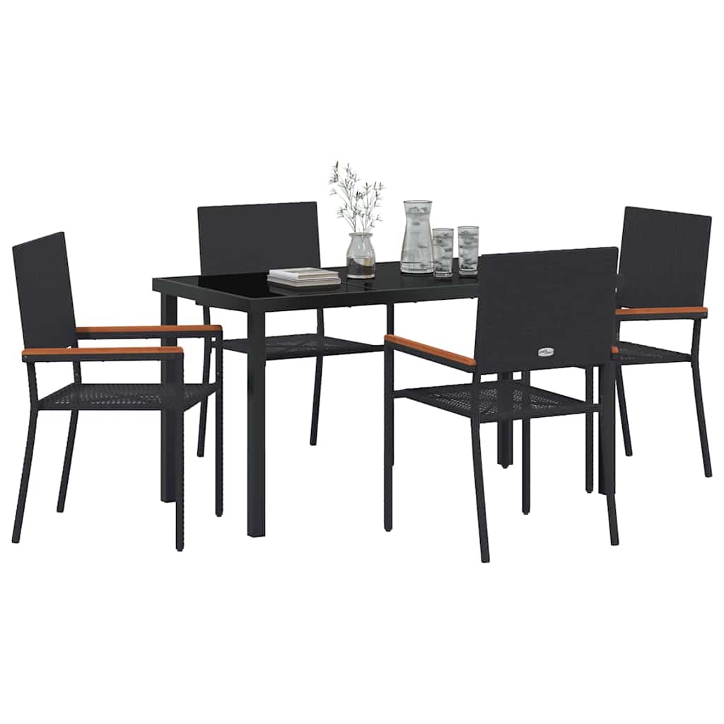 Hage Spisegruppe med pute 5 pcs Svart polyrotting