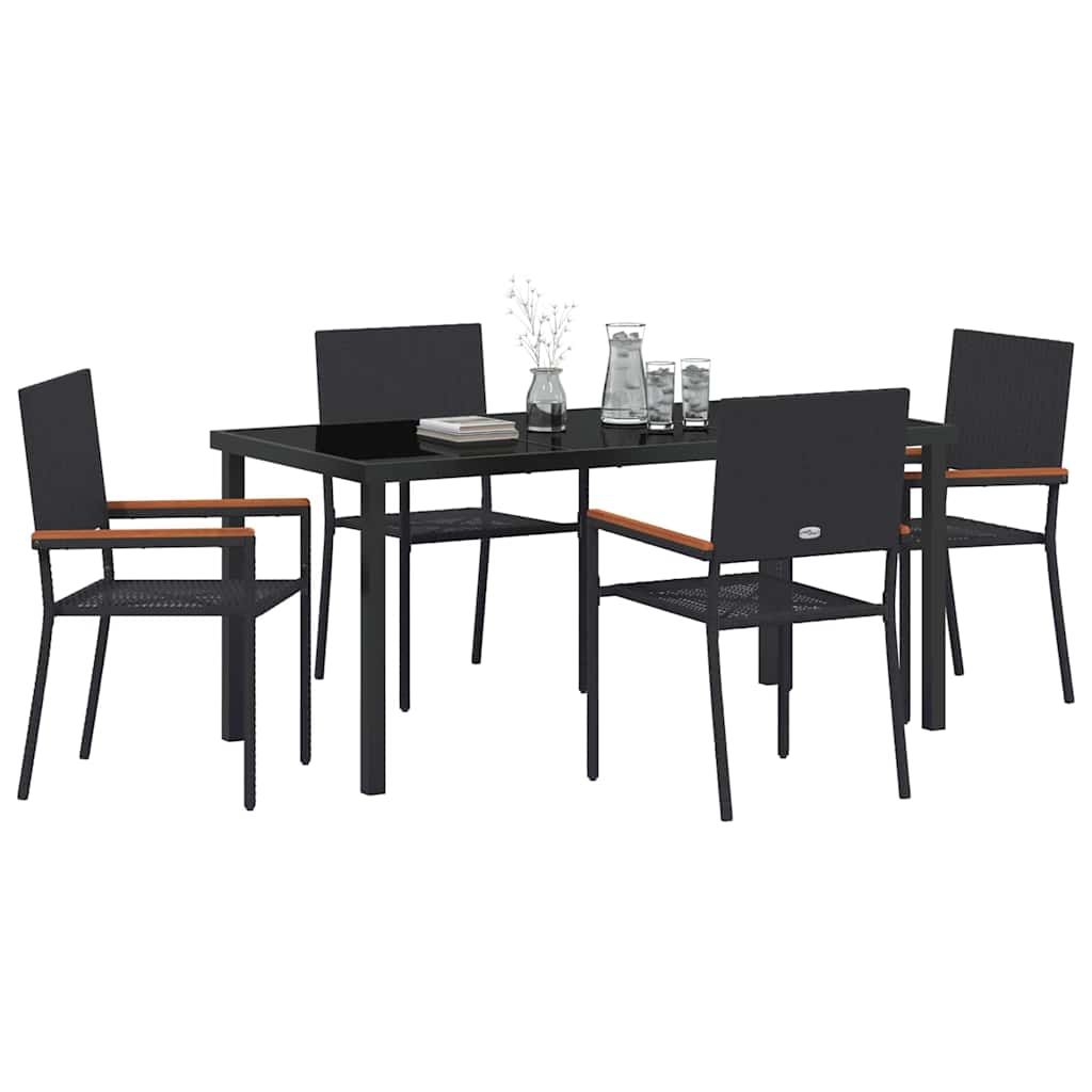 Hage Spisegruppe med pute 5 pcs Svart polyrotting