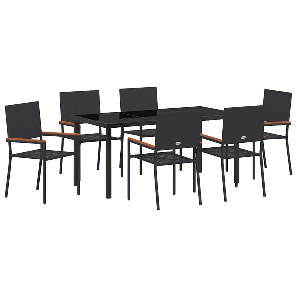 Hage Spisegruppe med pute 7 pcs Svart polyrotting