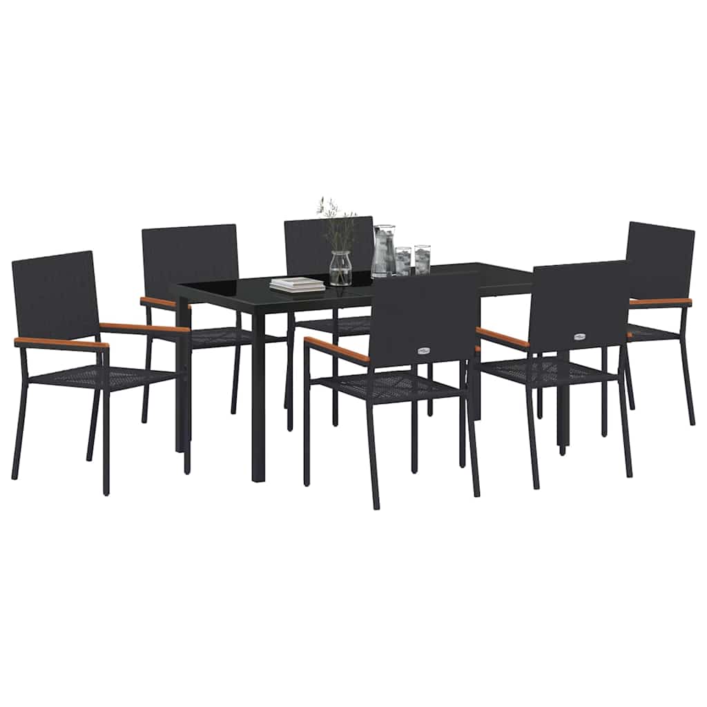 Hage Spisegruppe med pute 7 pcs Svart polyrotting
