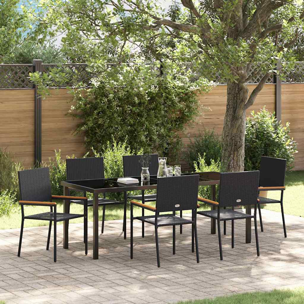 Hage Spisegruppe med pute 7 pcs Svart polyrotting