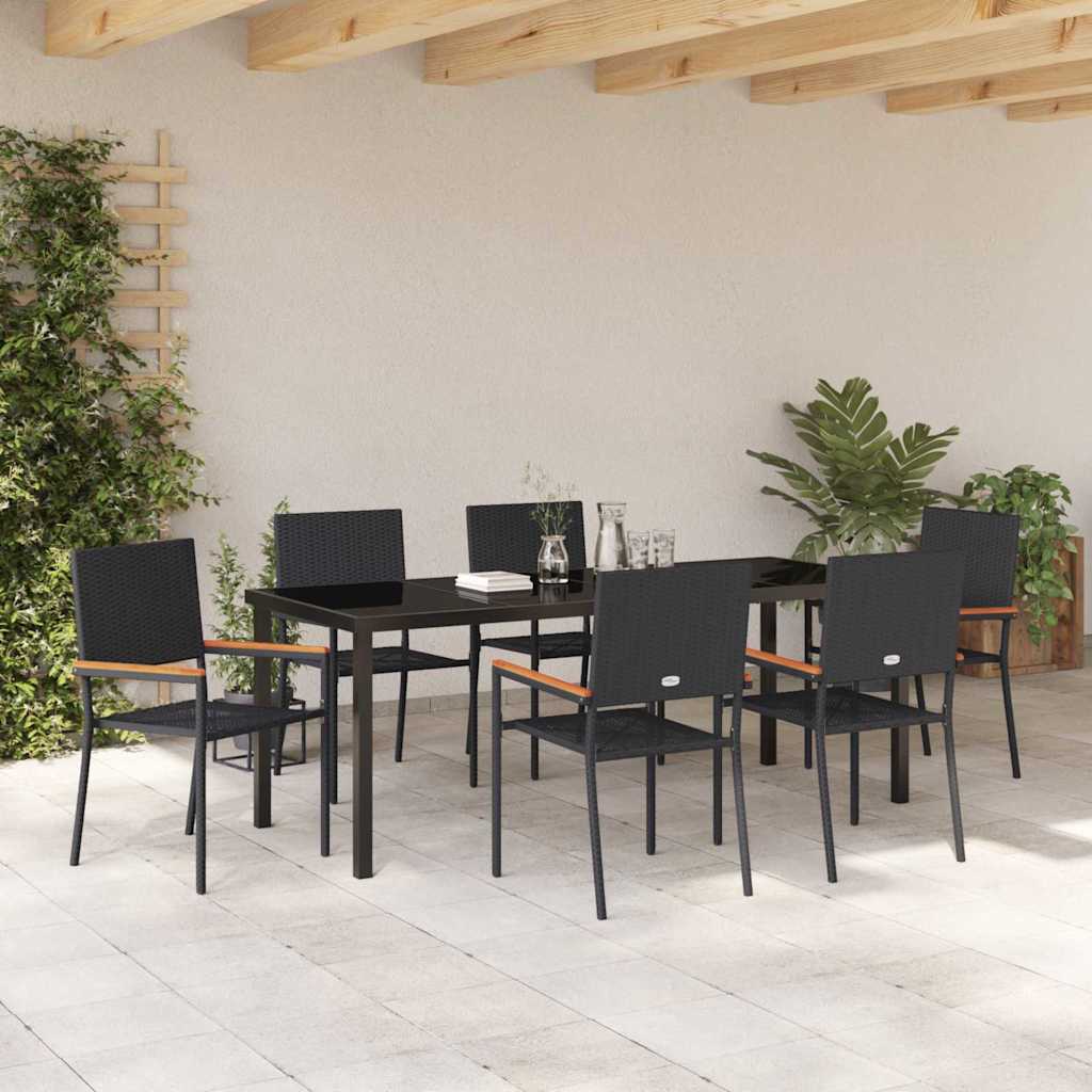 Hage Spisegruppe med pute 7 pcs Svart polyrotting