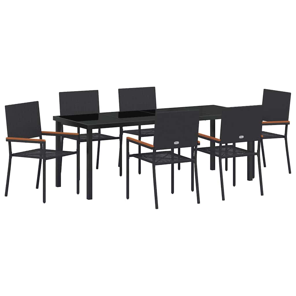 Hage Spisegruppe med pute 7 pcs Svart polyrotting