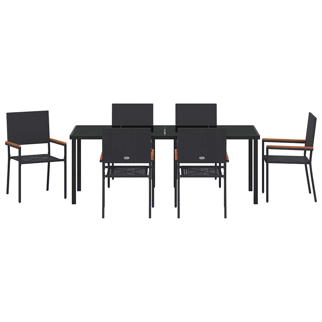 Hage Spisegruppe med pute 7 pcs Svart polyrotting