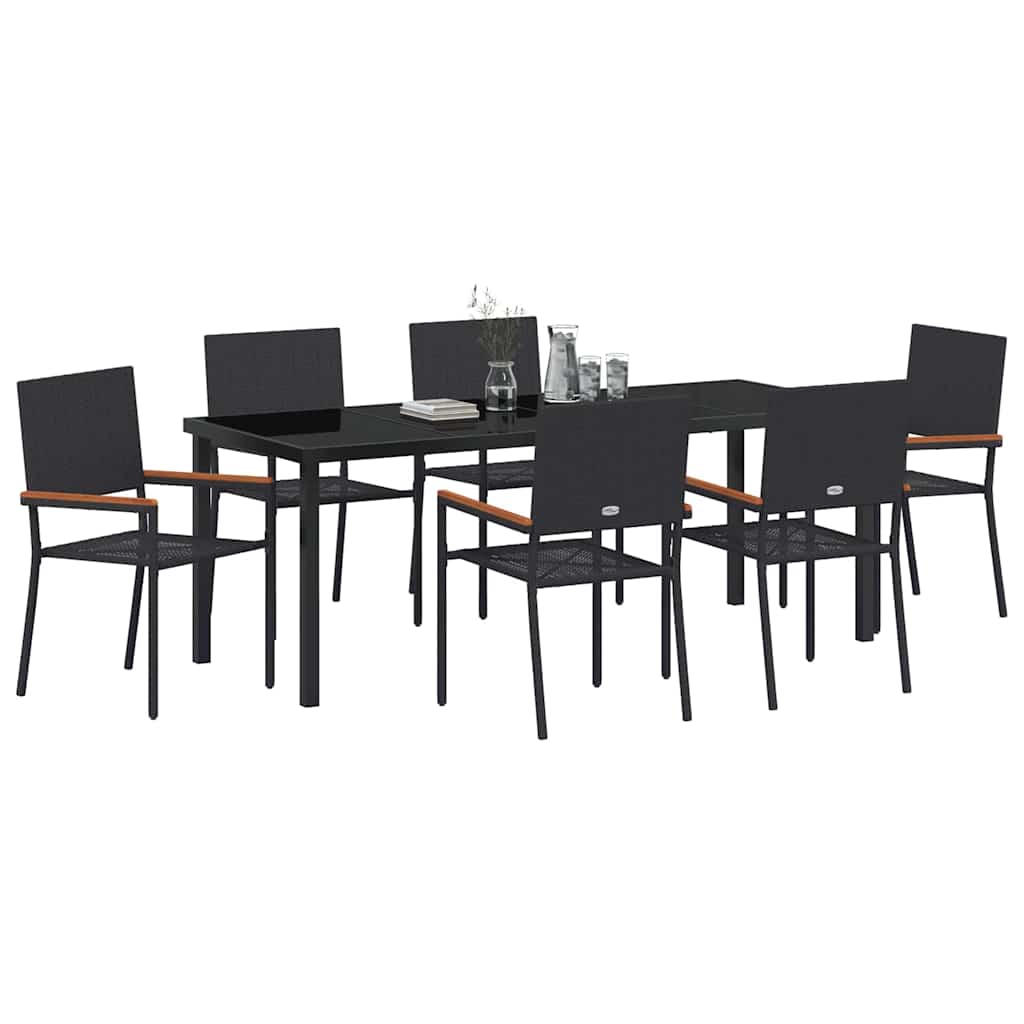 Hage Spisegruppe med pute 7 pcs Svart polyrotting