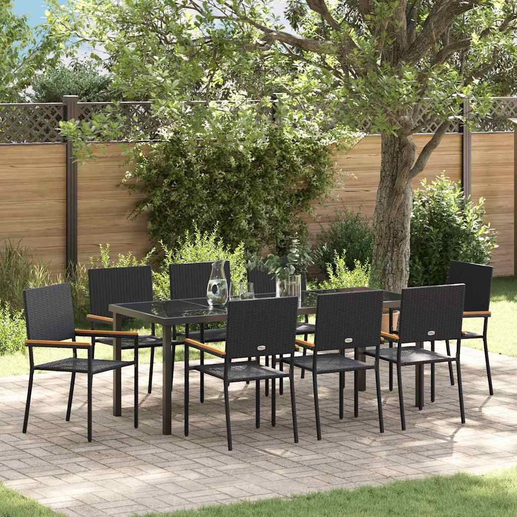 Hage Spisegruppe med pute 9 pcs Svart polyrotting