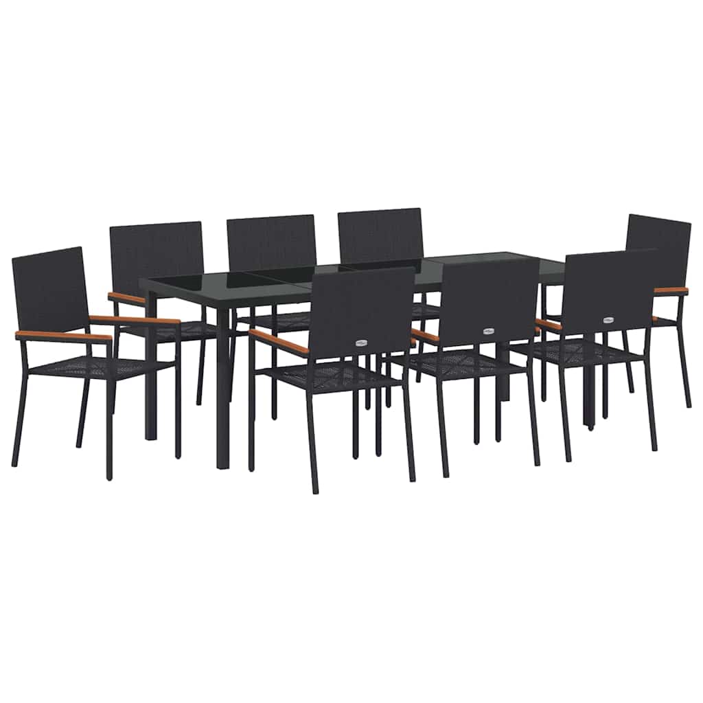 Hage Spisegruppe med pute 9 pcs Svart polyrotting